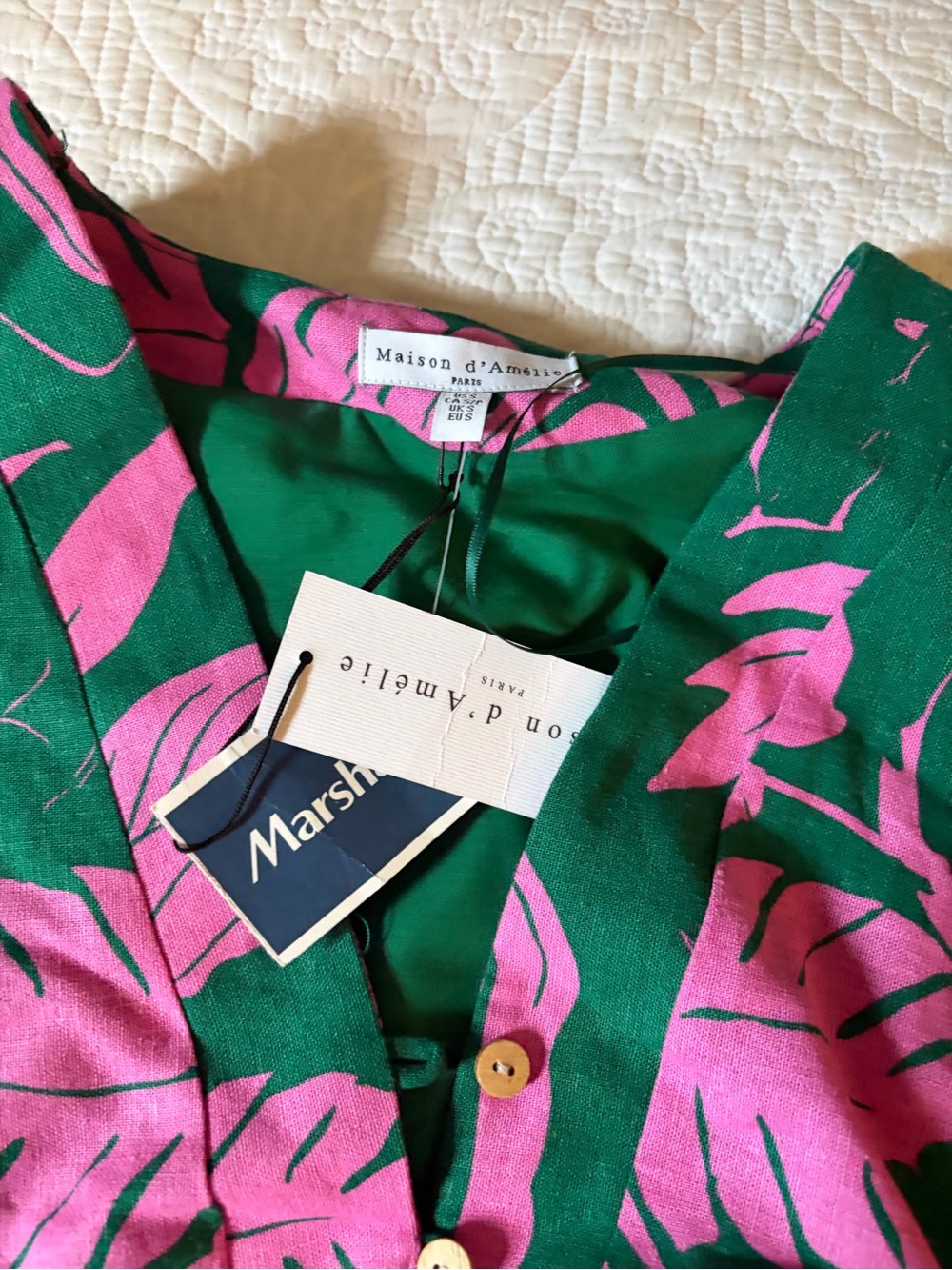 NEW! Maison d’ Amelie Green & Pink linen midi Skirt Set S Small NWT! - Picture 9 of 11